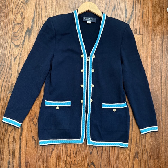 Vintage St. John Collection By Marie Claire Knit Cardigan Size 2 Blue‎ Zip up - Picture 2 of 12